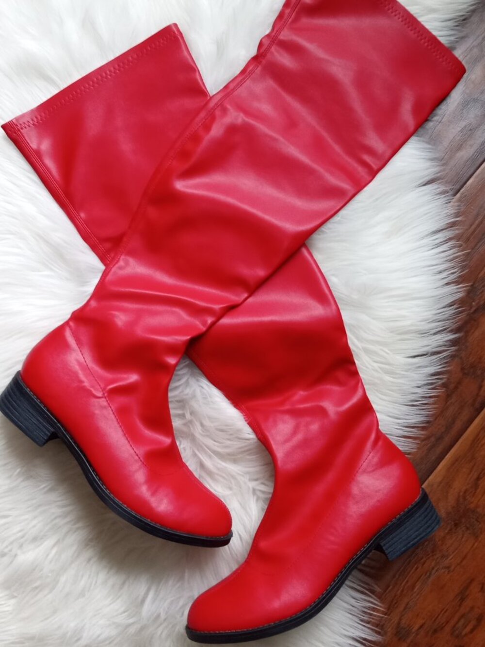 Allegra K Women's Size 8 Round Toe Block Heel Over Knee High Boots Red NEW!